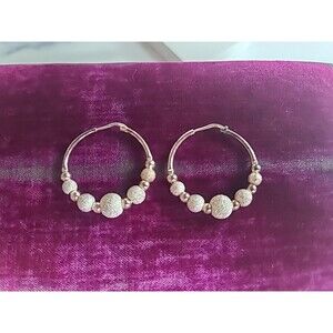 925 Italy Beaded Hoop Earrings Vintage